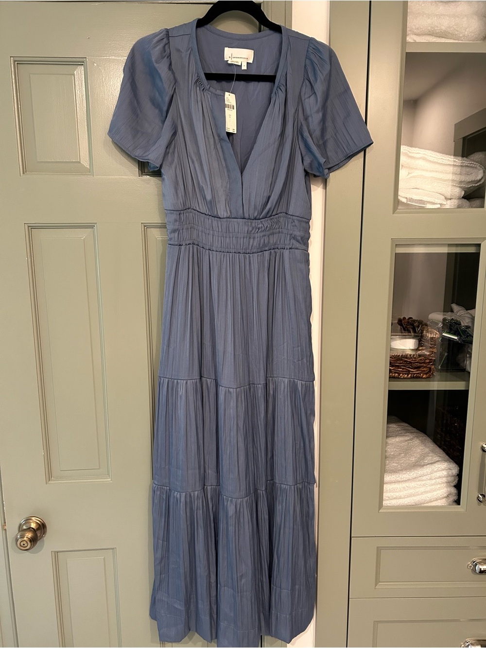 By Anthropologie Blue Maxi Dress with Smocked Waist NWT